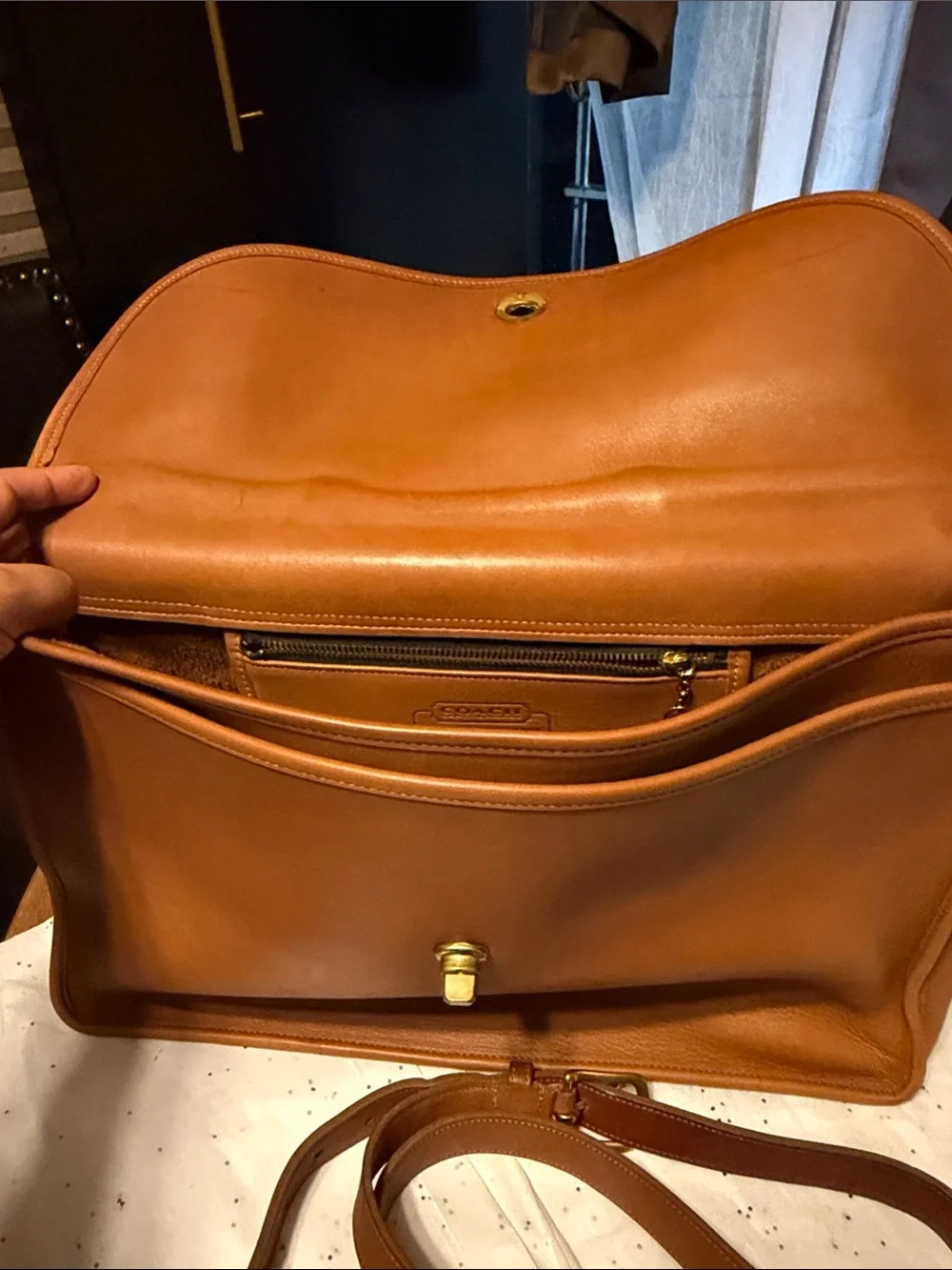 Coach Leather Laptop Briefcase in Cognac Brown